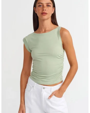 Bluza dama,  fara maneci, croiala slim, Verde salvie, 92% viscoza, 8% elastan