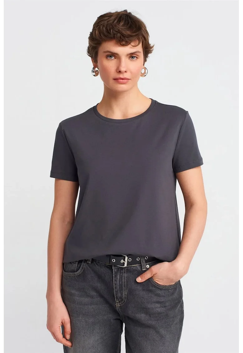 Tricou dama  tricou din bumbac, guler rotund, gri carbune, Gri