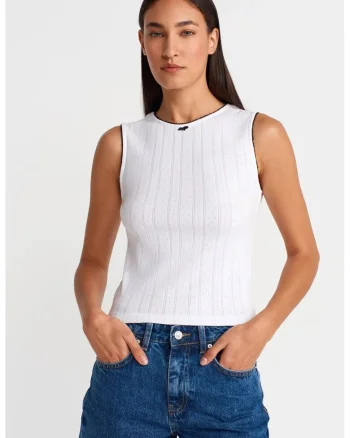 Vesta din bumbac  slim fit, alb, cu detalii striate, pentru femei