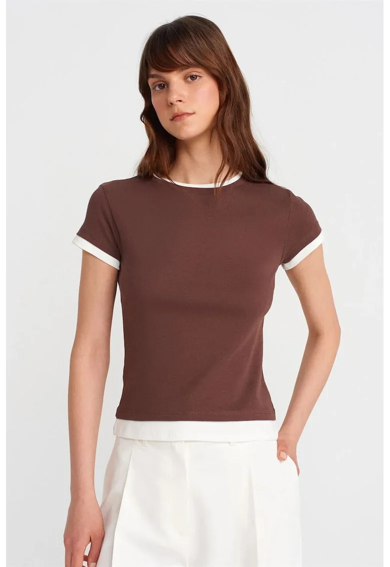 Tricou dama,  tricou din bumbac, guler rotund, croiala slim fit, Maro Cafea