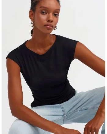 Bluza dama,  mulata, decolteu barcuta, negru, poliester-elastan