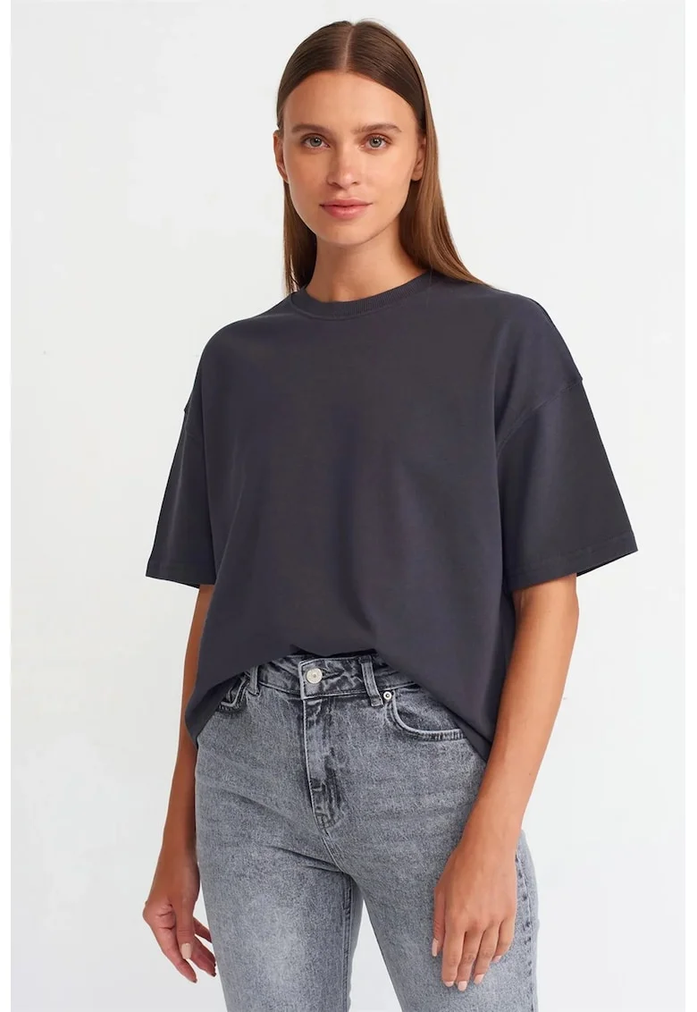 Tricou dama,  oversized, gri antracit, 100% bumbac