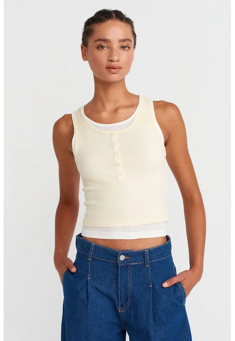 Bluza dama,  bumbac reiat, fara maneci, crem natural