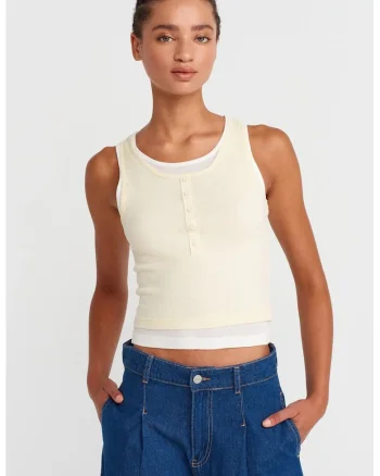 Bluza dama,  bumbac reiat, fara maneci, crem natural