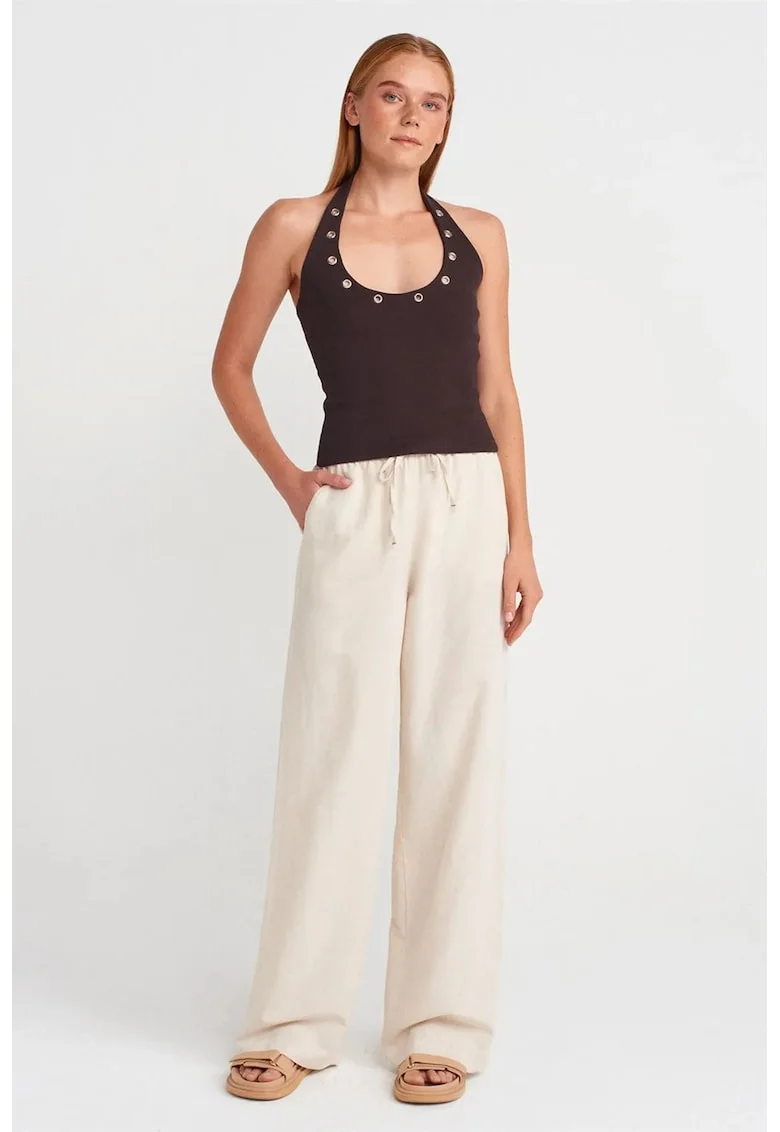 Pantaloni dama,  Wide-Leg, Oatmeal Natural, amestec de in