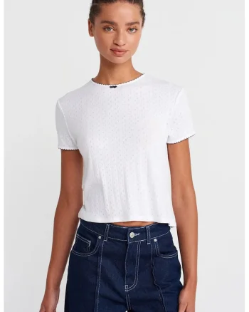 Tricou dama,  tricou scurt, slim fit, alb, 50% bumbac, 50% modal