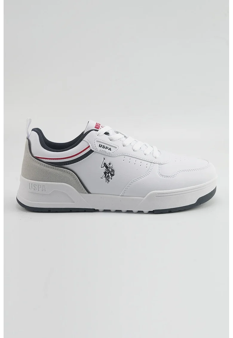 Pantofi sport din piele ecologica cu detaliu logo, Gri deschis/Albastru ultramarin/Alb optic
