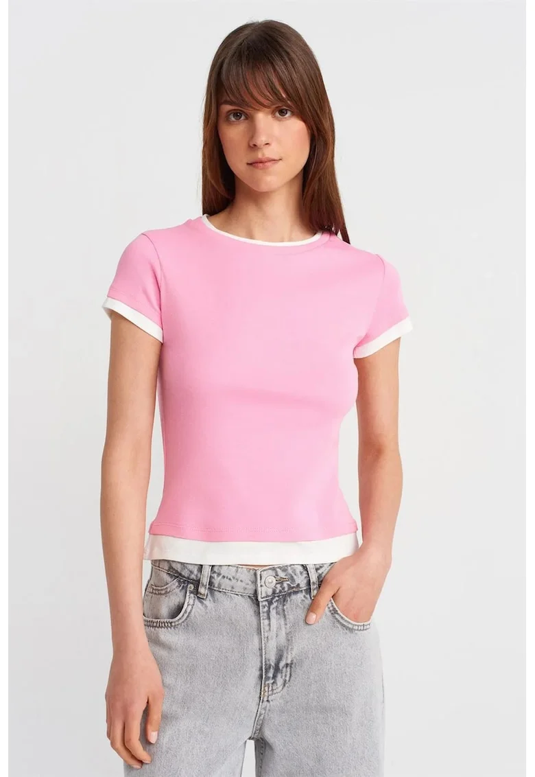 Tricou dama,  tricou din bumbac, slim fit, roz pudrat