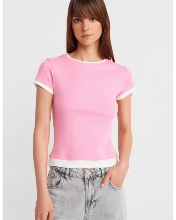 Tricou dama,  tricou din bumbac, slim fit, roz pudrat
