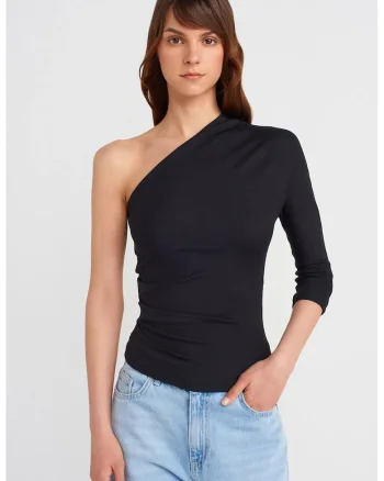 Bluza dama,  bluza cu umeri goi, decupaje, negru, bumbac/modal/elastan