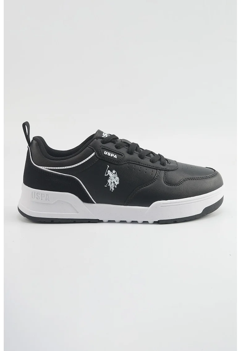 Pantofi sport din piele ecologica cu detaliu logo, Alb/Negru