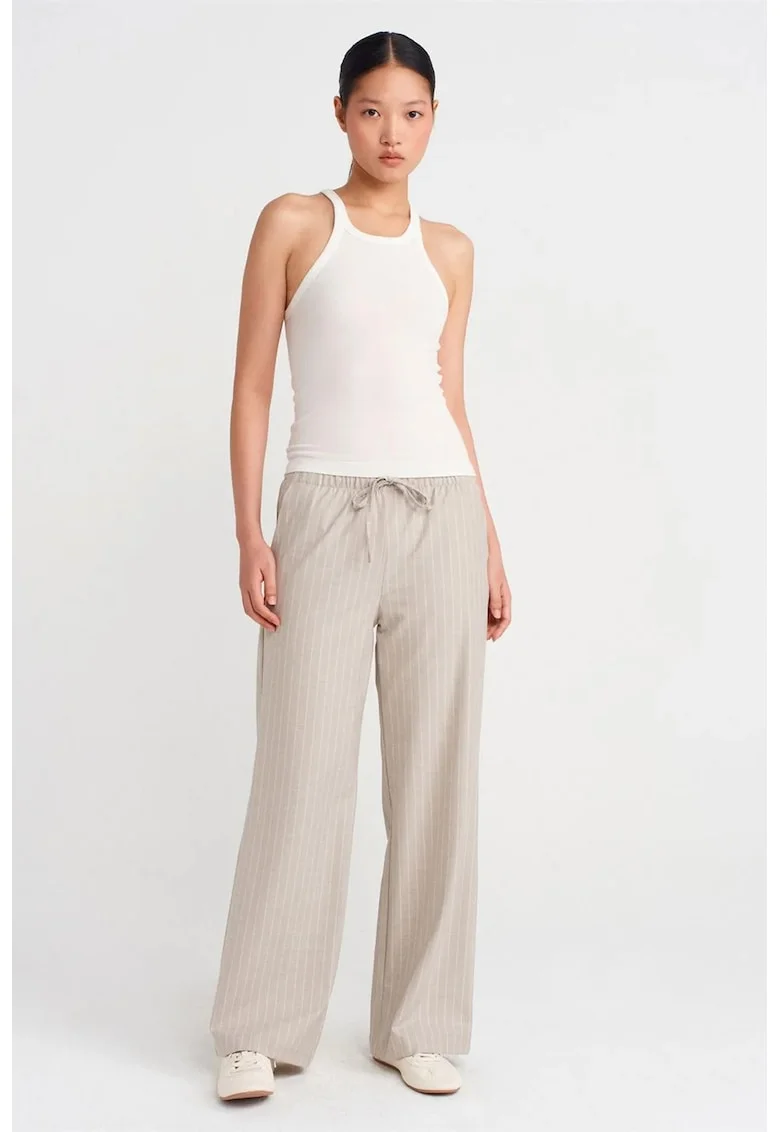 Pantaloni dama,  croiala larga, cu snur, Piatra Naturala, tesatura medie