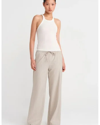 Pantaloni dama,  croiala larga, cu snur, Piatra Naturala, tesatura medie
