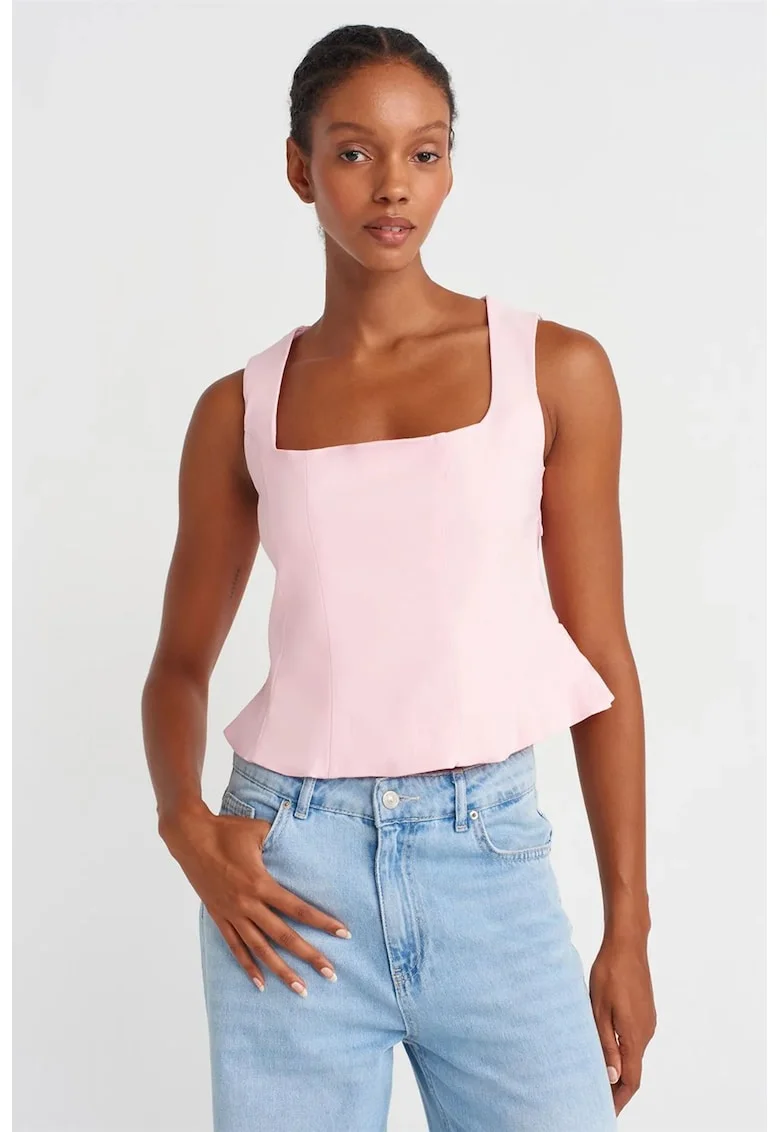 Bluza dama,  bluza mulata fara maneci, roz pudrat, 70% viscoza, 26% poliamida, 4% elastan