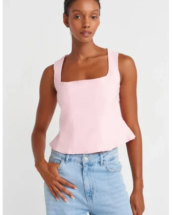 Bluza dama,  bluza mulata fara maneci, roz pudrat, 70% viscoza, 26% poliamida, 4% elastan