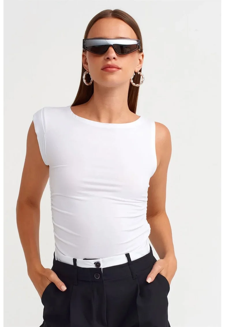 Bluza dama,  fara maneci, croiala slim-fit, Alb, 92% viscoza, 8% elastan