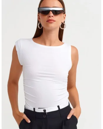 Bluza dama,  fara maneci, croiala slim-fit, Alb, 92% viscoza, 8% elastan