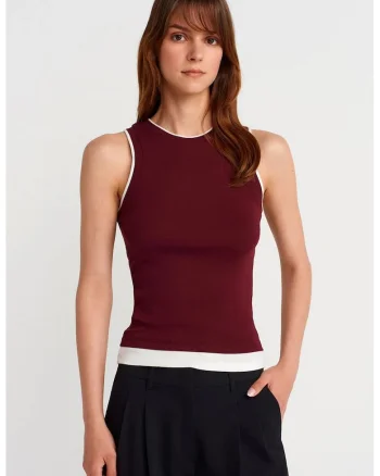 Bluza dama,  bumbac reiat, fara maneci, rosu bordeaux