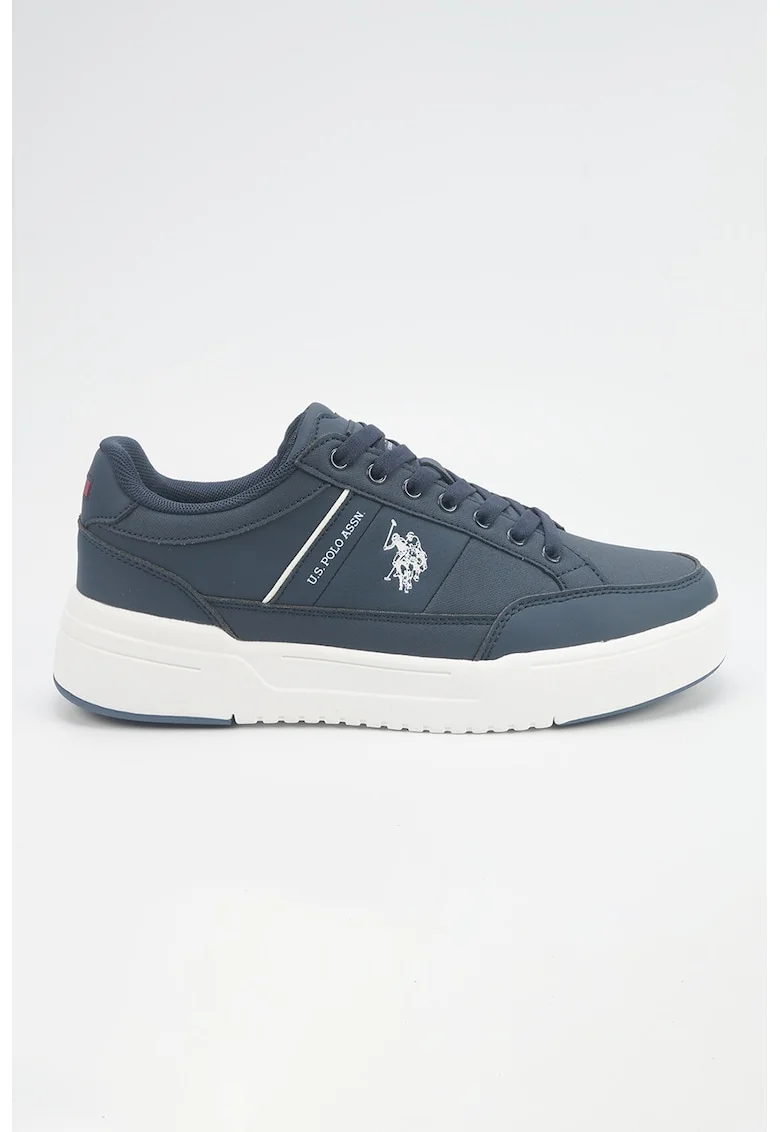 Pantofi sport din piele ecologica cu detaliu logo, Bleumarin