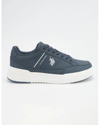 Pantofi sport din piele ecologica cu detaliu logo, Bleumarin