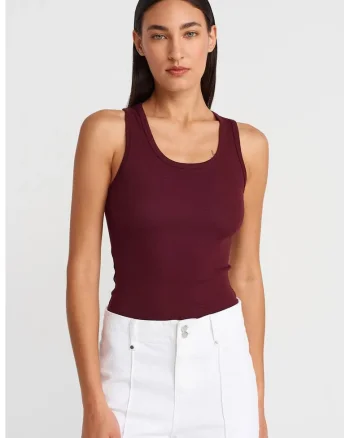 Bluze dama,  fara maneci, rosu burgundy, bumbac/modal/elastan