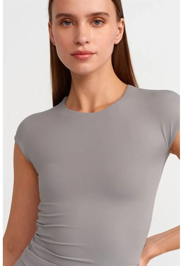 Tricouri dama,  tricou slim fit, gri ardezie, 90% nailon, 10% elastan