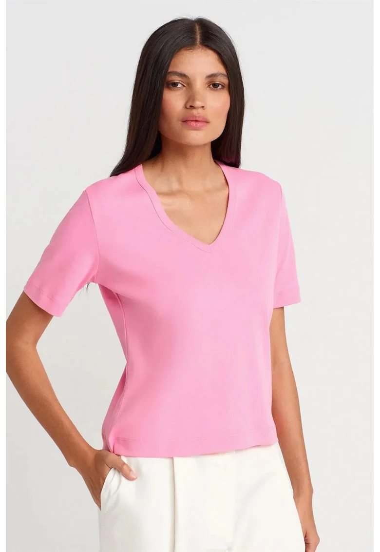 Tricou dama,  tricou din bumbac, roz aprins, maneca scurta, regular fit