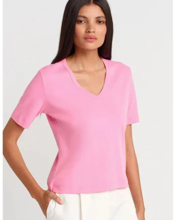 Tricou dama,  tricou din bumbac, roz aprins, maneca scurta, regular fit