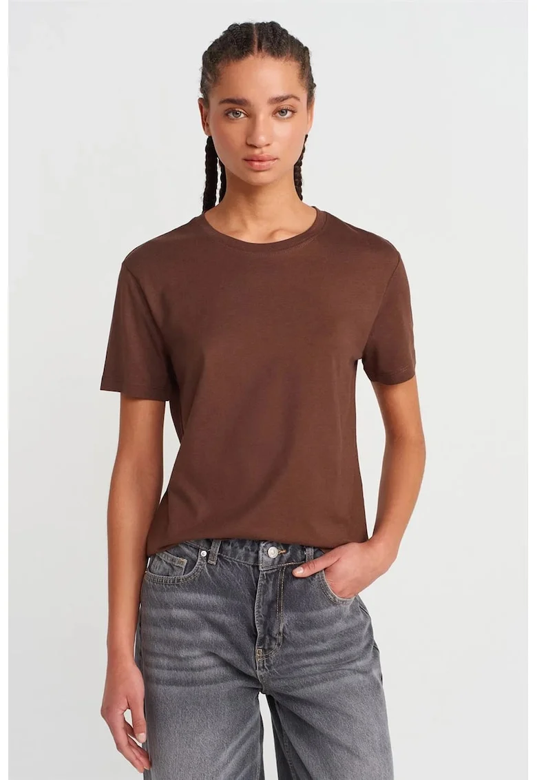 Tricou dama,  tricou din bumbac modal, maneca scurta, maro castaniu, regular fit