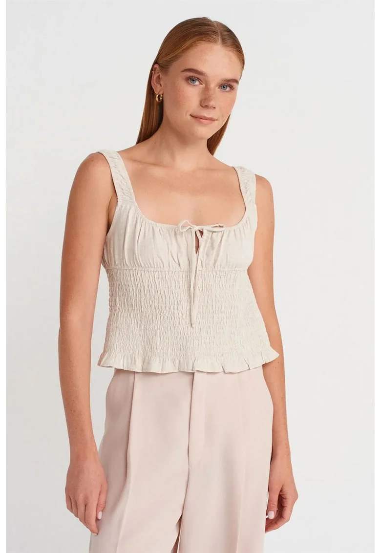 Bluza dama,  crop, detalii cu snur, oatmeal, amestec viscoza si in