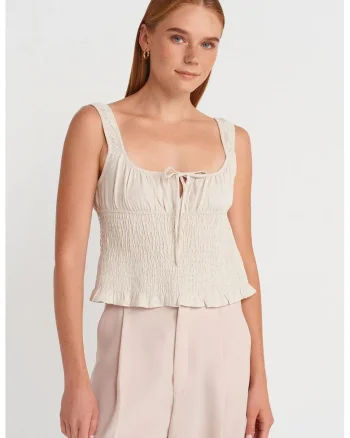 Bluza dama,  crop, detalii cu snur, oatmeal, amestec viscoza si in