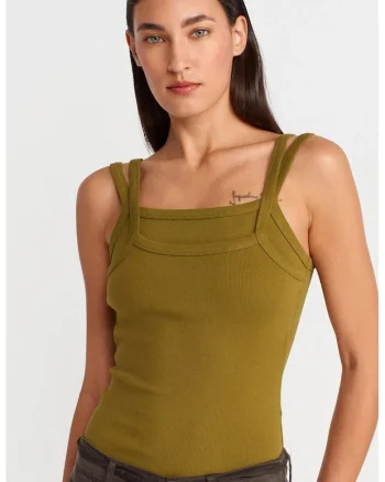 Bluza dama,  bluza fara maneci, verde masliniu, bumbac-elastan