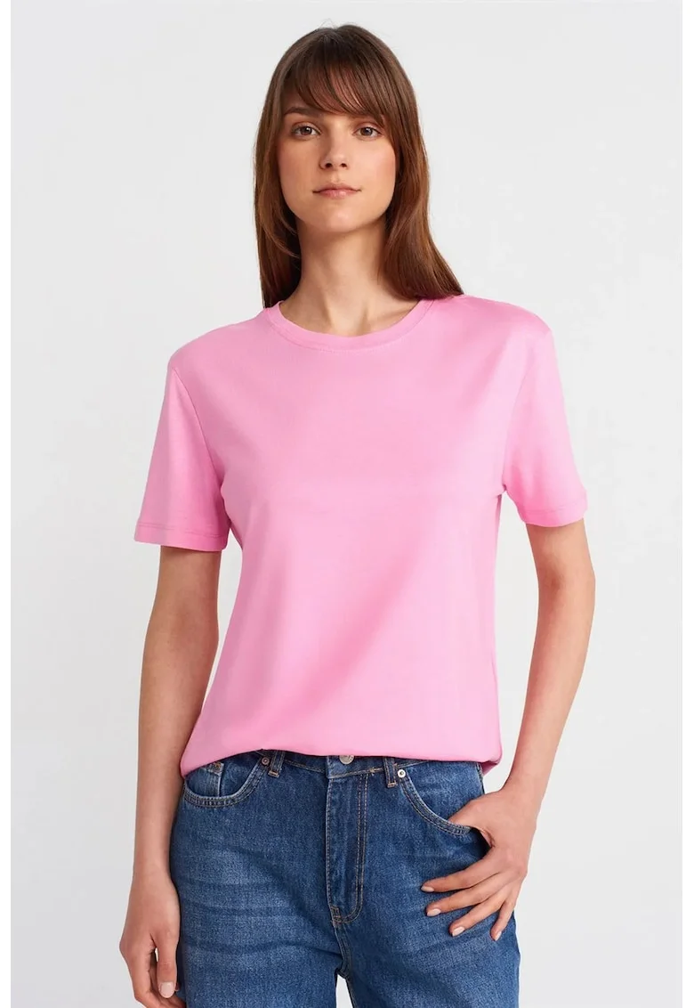 Tricou dama  regular fit, roz aprins, bumbac-modal