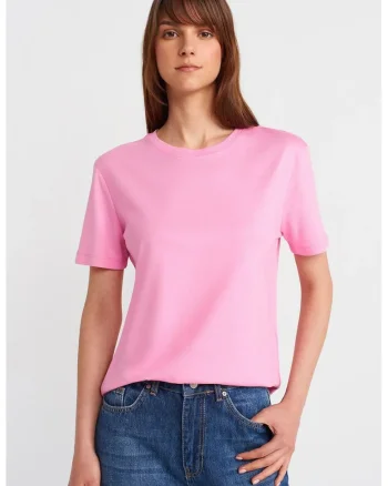 Tricou dama  regular fit, roz aprins, bumbac-modal