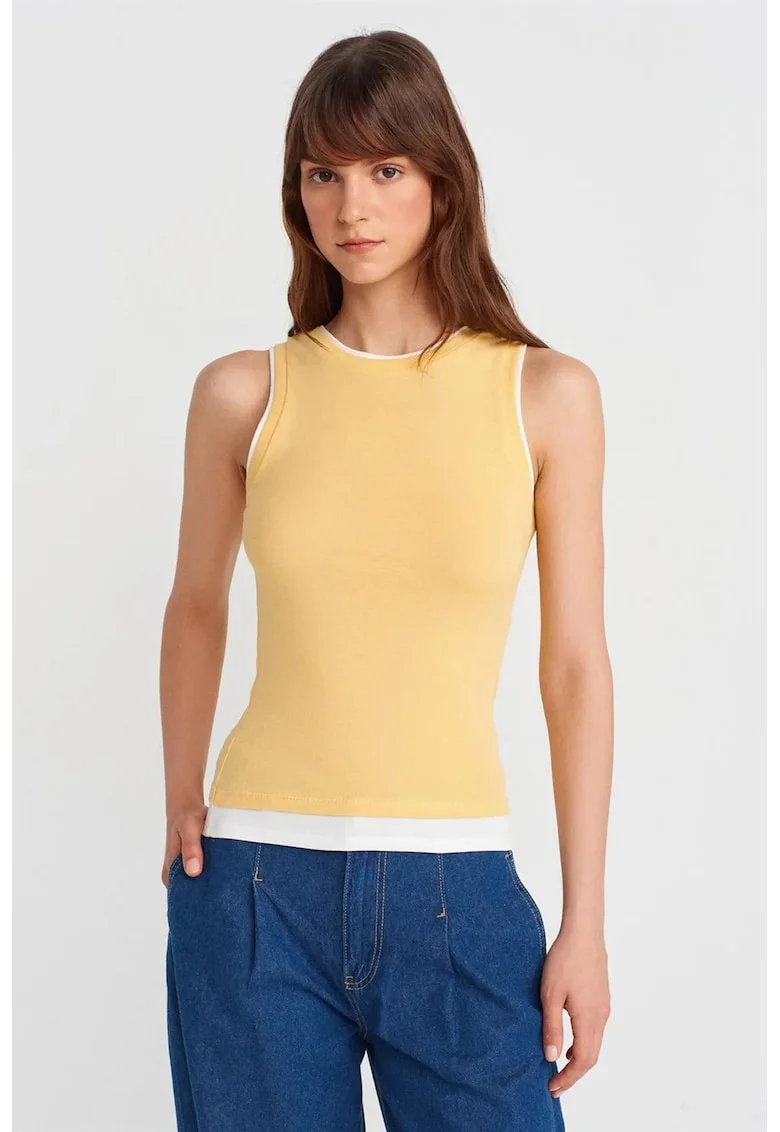 Bluza dama,  bumbac reiat, casual, galben lamaie, fara maneci