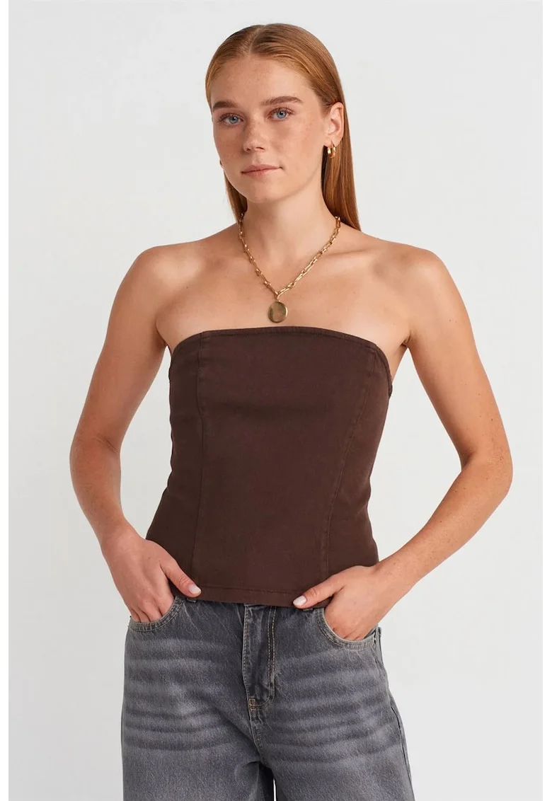 Bluza dama,  fara bretele, maro cafea, bumbac cu elastan