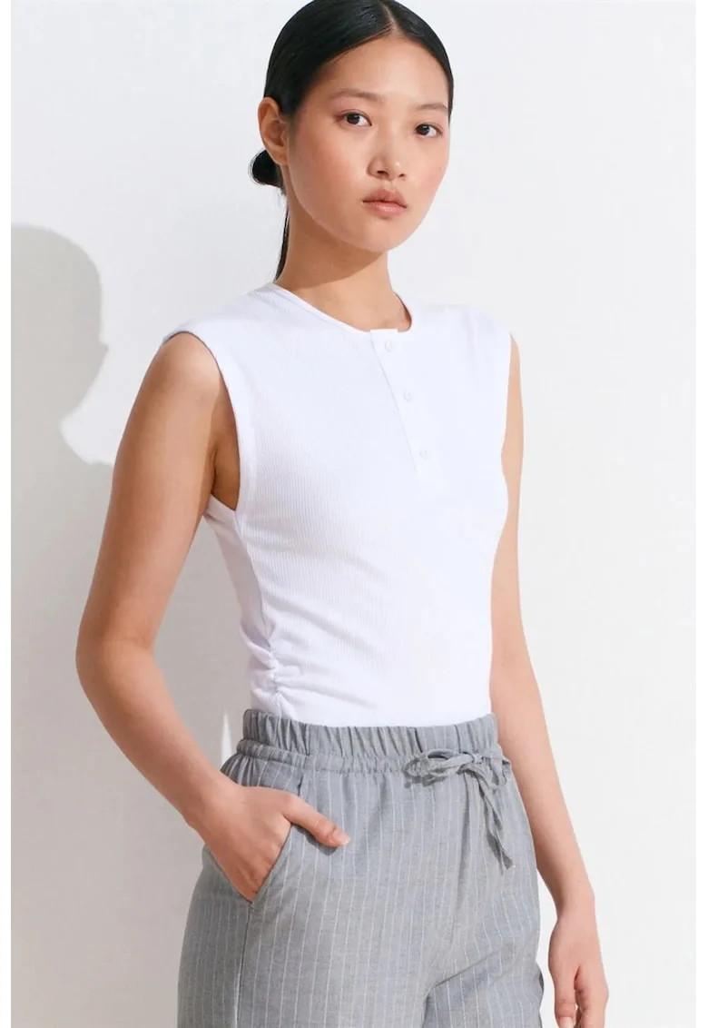 Bluza dama,  bluza fara maneci, casual, alb, nasturi