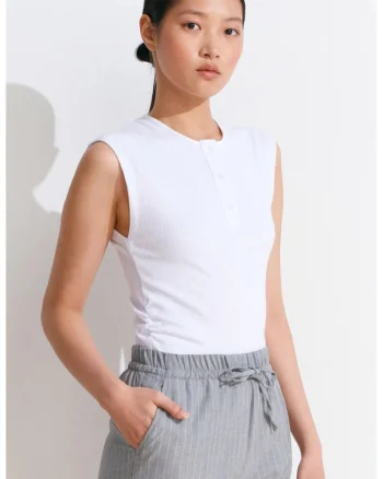 Bluza dama,  bluza fara maneci, casual, alb, nasturi