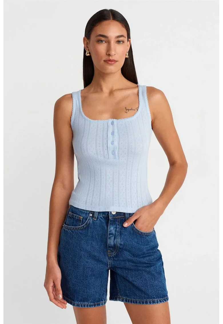 Bluza dama,  Bluza Slim Fit din bumbac reiat, Albastru deschis, Casual