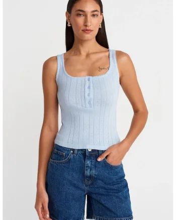 Bluza dama,  Bluza Slim Fit din bumbac reiat, Albastru deschis, Casual