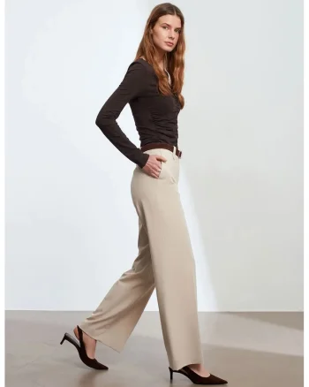 Pantaloni dama,  cu talie medie, croiala larga, piatra naturala, crep