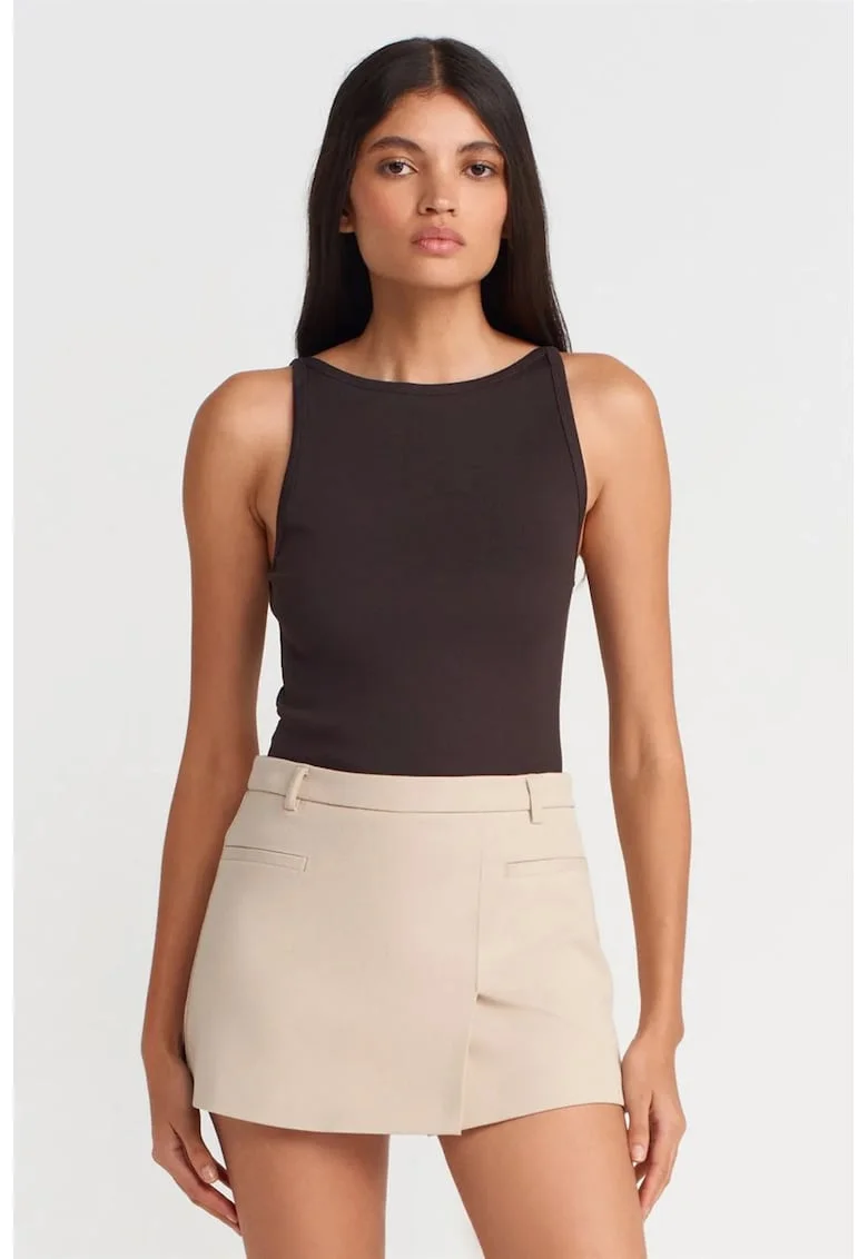 Bluza dama,  mulata cu guler tip halter, maro cafea, bumbac/modal/elastan