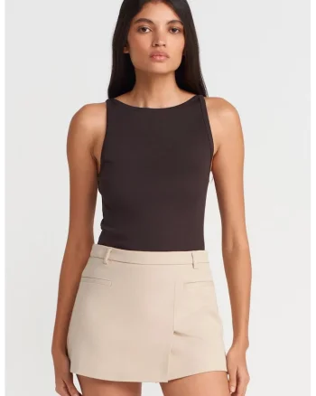 Bluza dama,  mulata cu guler tip halter, maro cafea, bumbac/modal/elastan