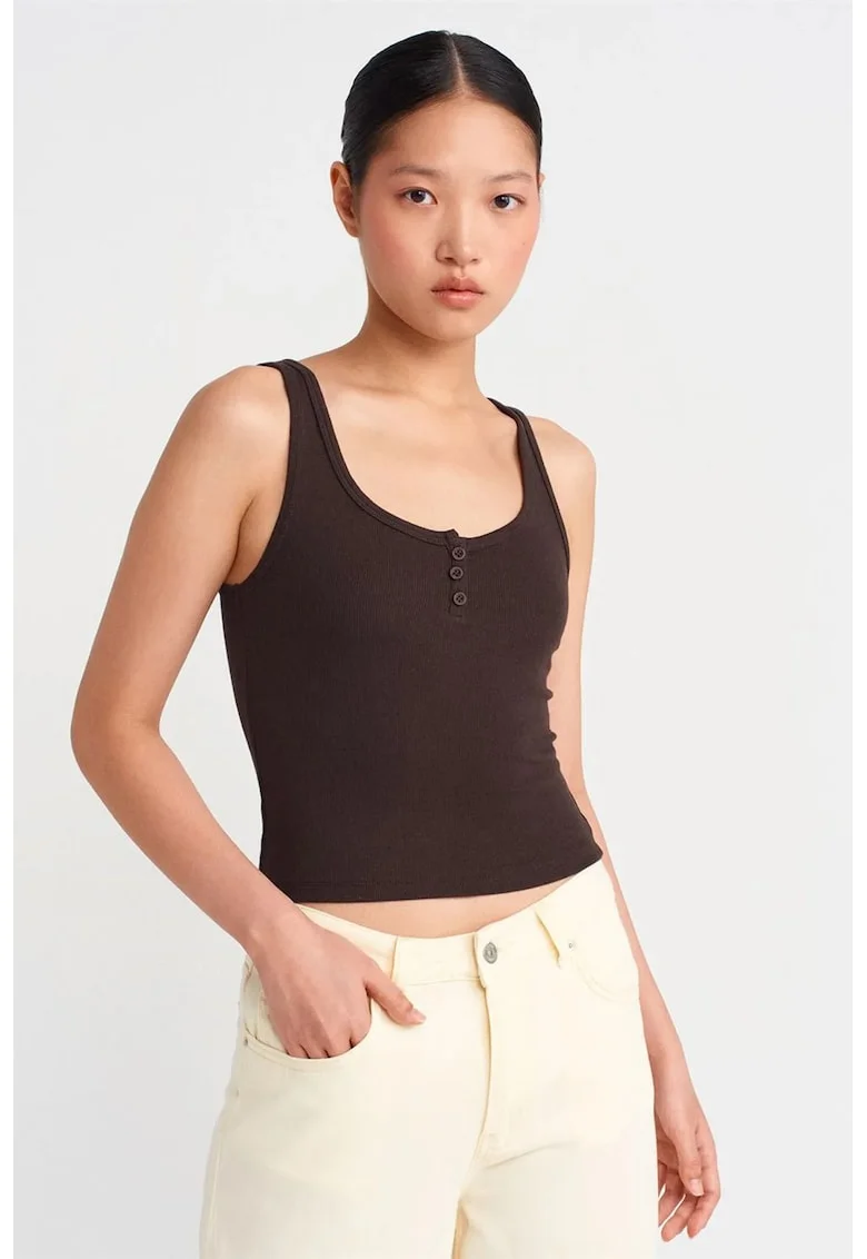 Bluza Cami Crop,  slim fit, maro cafea, bumbac-modal-elastan