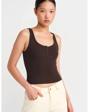 Bluza Cami Crop,  slim fit, maro cafea, bumbac-modal-elastan
