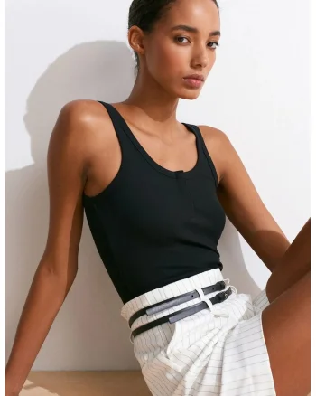 Bluze dama,  Bluza Cami scurta, casual, negru, 48% bumbac, 47% modal, 5% elastan