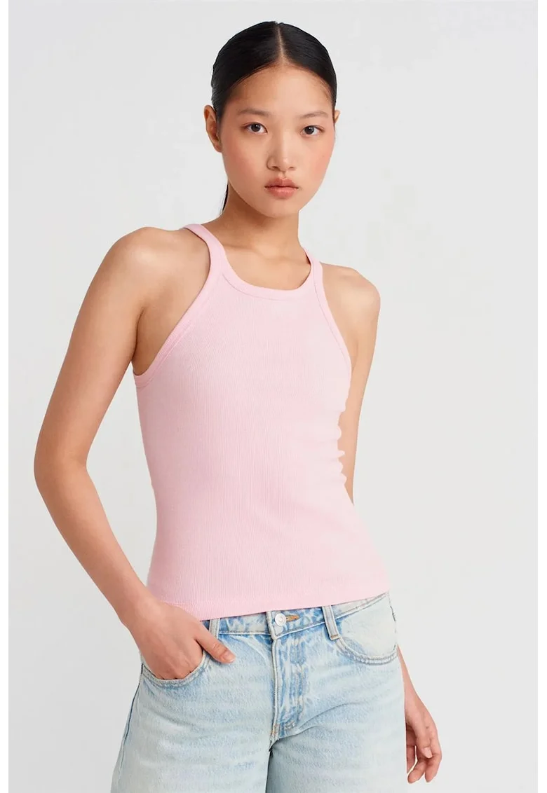 Bluza dama,  fara maneci, roz pudra, bumbac