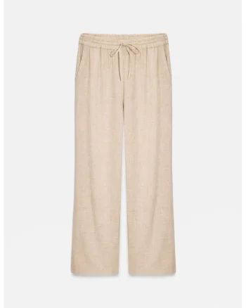 Pantaloni dama,  picior larg, bej natural, poliester-bumbac