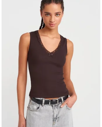Bluza dama,  fara maneci, captusita, maro cafea, bumbac cu elastan