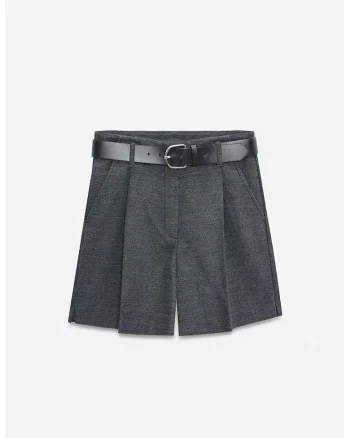 Pantaloni scurti,  talie inalta, poliester-viscoza-elastan, Gri inchis